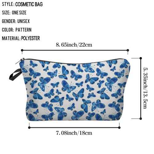 Blue Butterfly Cosmetic Bag Cute Small Makeup Bag Travel Toiletry Organizer Zipper Pouch Blue Butterfly Birthday Present for Butterfly Lovers Women Friends