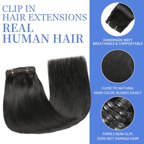 Clip in Hair Extensions Real Human Hair,16 Inch 120g 7pcs Remy Hair Extensions Clip ins for Women,Natural Human Hair Clip in Extensions