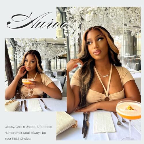 Honey Blonde Highlight Ombre 13x4 Lace Frontal Closure Only Human Hair Body Wave (150% Density, 20 IN), #27 Skunk Stripe Ear to Ear Lace HD Transparent Frontal Human Hair Pre Plucked Free Part