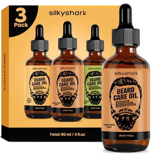 Beard Oil (3 Pack, 90ml), Beard Growth & Conditioning Oil for Men, Hydrating Beard Moisturizer for Grooming & Care, Sandalwood, Cedarwood, Sweet Orange Scents
