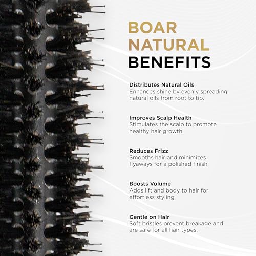 COCCO Black Series Ceramic Boar Brush S5, Hair Styling Brush with Dual Bristle Technology, Ceramic-Coated Barrel, Ergonomic Design