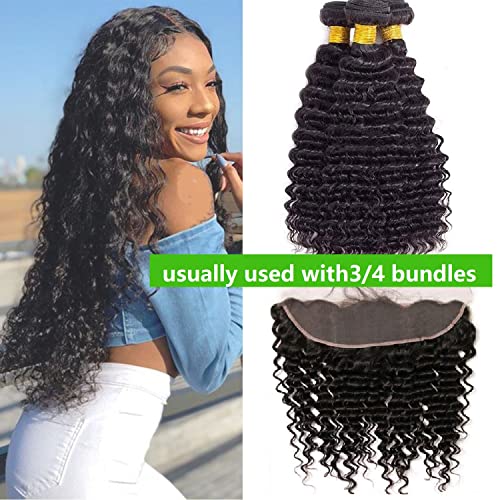 12A Grade Deep Wave Lace Frontal 13x4 Ear to Ear Lace Frontal 20 Inch 100% Unprocessed Brazilian Virgin Human Hair Swiss Lace Frontal Closure 200% Density Pre Plucked With Baby Hair Natural Color