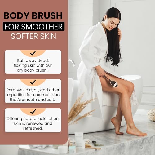 Shash Made in Germany Since 1869 - Frist Cut 100% Boar Bristle Body Brush, Gently Exfoliates Skin for a Softer, Smoother Complexion, Dry Brush Body Scrubber Promote Circulation for a Healthy Glow