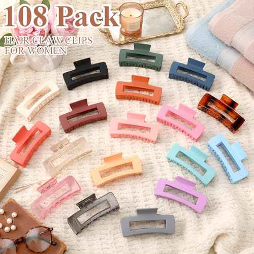 Hoteam 108 Pcs 4.1 Inch Large Hair Claw Clips Bulk Rectangular Big Hair Claws Matte Nonslip Banana Clip Plastic Barrettes for Women Gifts Accessories, 18 Colors