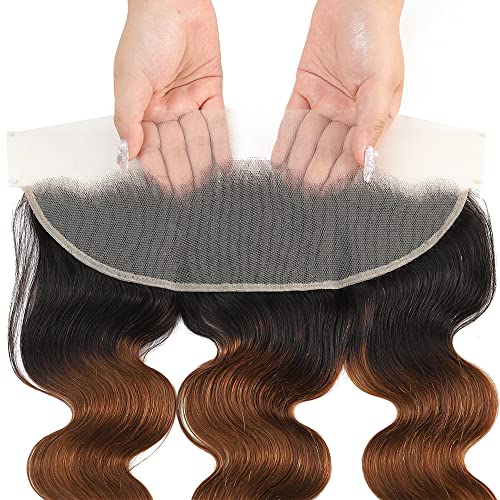 1B/30 Body Wave Lace Frontal Closure - 13x4 Transparent Ear To Ear Ombre Frontal 12A Unprocessed Brazilian Virgin Human Hair #1b/30 Pre Plucked with Baby Hair (20inch)