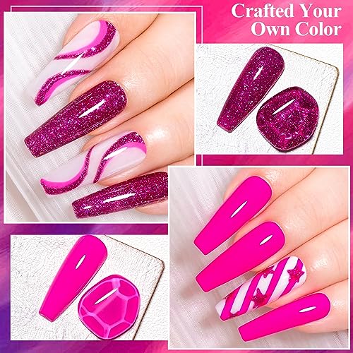 MTSSII Hot Pink Gel Nail Polish and Cat Eye Gel Nail Polish Spring Summer Hot Pink Red Purple Reflective Glitter Gel Polish for DIY Nail Art at Home