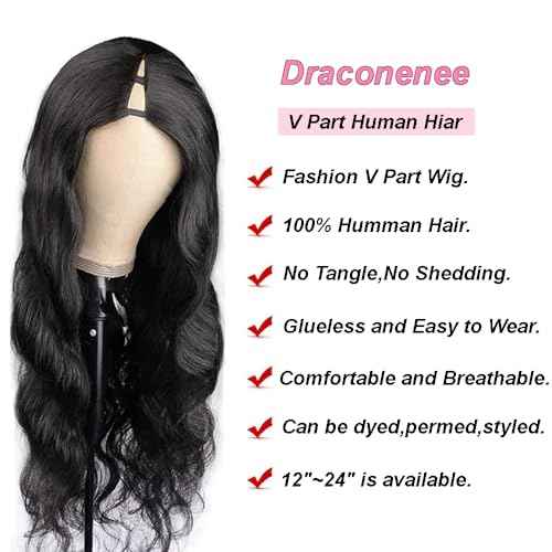 V Part Wig Human Hair 18 inch Upgrade U Part Wigs Body Wave for Black Women Beginner Friendly No Sew In and No Leave Out Glueless Brazilian Virgin Hair Wig Natural Black Color 180% Density