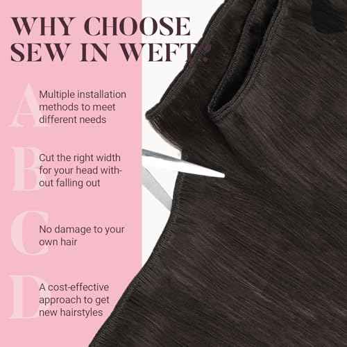 MAXITA Sew in Hair Extensions Real Human Hair, Weft Hair Extensions Human Hair, #2 Dark Brown 16 inch 80g Double Weft Remy Silky Sew in Weft Hair Extension Human Hair