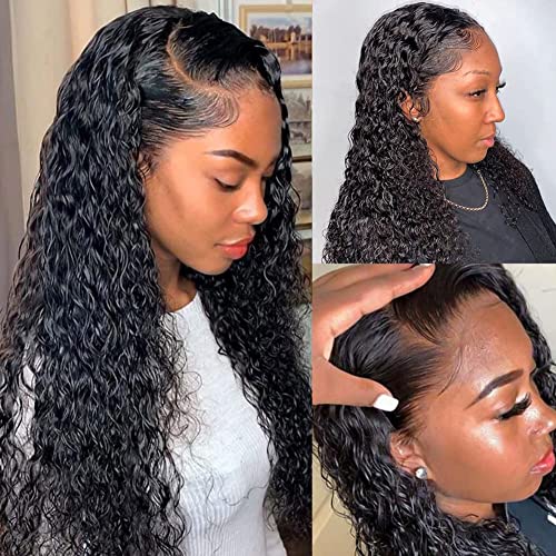 32 Inch Wig Human Hair Deep Wave Wig Natural Black 4x4 Lace Wig Human Hair 200% Density Wet and Wavy Lace Fronral Wig with Baby Hair Pre Plucked For Black Women