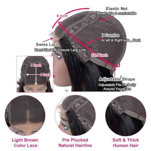 Josblue 4x4 Deep Wave Lace Front Wigs Human Hair Wigs,Wet and Wavy Lace Frontal Wig 180% Density HD Transparent Lace 100% Unprocessed Virgin Human Hair for Black Women Natural Color (22 Inch)