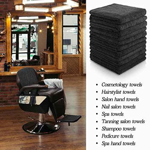 26 Pack Salon Towel Bulk Black Microfiber Hair Drying Towels Bleach Proof Microfiber Lint Free Absorbent Hand Towels Set for Home Hotel Bath Salon Spa Gym, 16 x 27 Inches