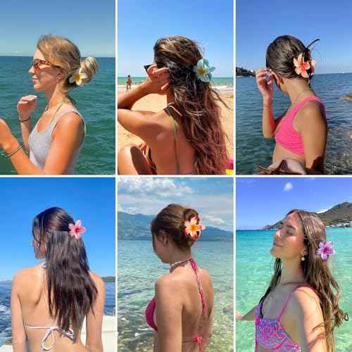 6 Pcs Flower Hair Claw Clips for Women ? Hawaiian Hibiscus Hair Clips for Thick Thin Hair, Cute Beach Hair Accessories
