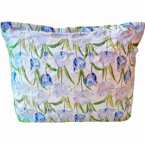 Makeup Bag for Women,Canvas Zipper Women Purse,Small Makeup Bag,Floral Cosmetic Bag,Fashion Cosmetic Brush Organizer,Sister Gift Travel Toiletries Bag(Blue)