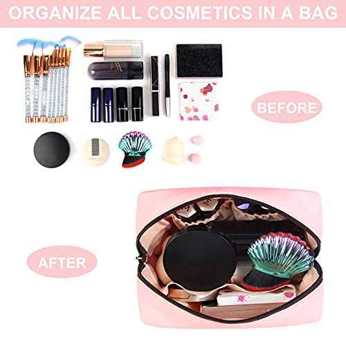 MAANGE 2 Pcs Small Makeup Bag For Purse, Travel Cosmetic Bag Makeup Pouch PU Leather Portable Versatile Zipper Pouch For Women (Pink+Green)