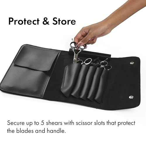 Tokko Katana Professional Shear Case ? Black Textured Leatherette 5-Slot Holder for Hair Cutting Shears, Scissors & Combs ? Snap Closure, Portable & Protective Folding Pouch for Stylists & Barbers