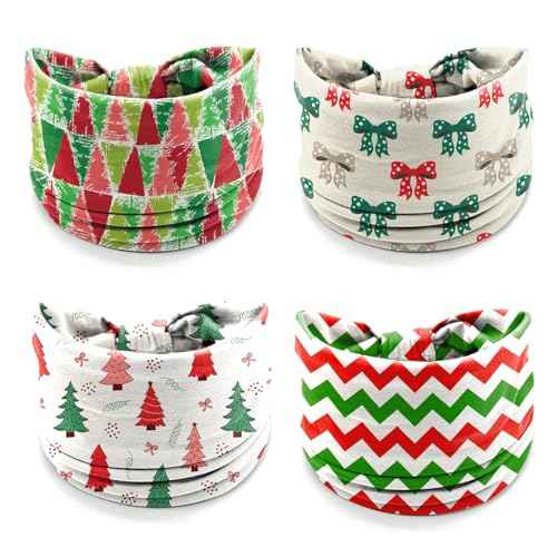 4Pcs Christmas Headbands for Women - Xmas Tree Holiday Hair Bands, Red Green Bow Festive Present Hair Accessories