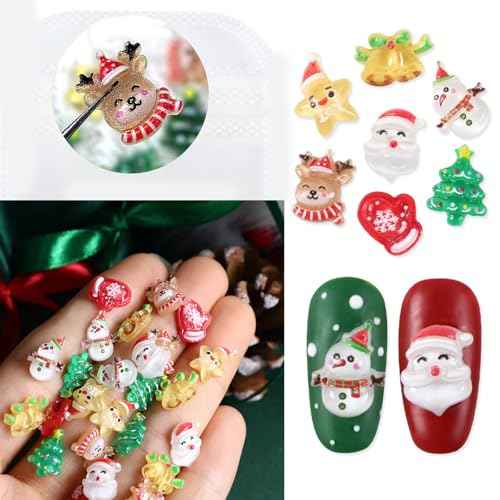 30 Pcs Christmas Snowman Nail Charms Resin Cute Santa Claus Nail Rhinestones Bell Elk Christmas Cartoon Resin Design Nail Art Charms Acrylic Nail Art Accessories Christmas Nail DIY Decoration Women