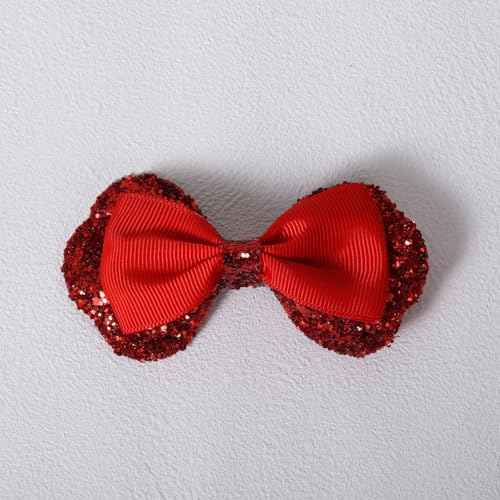 3.5" Glitter Red Ribbon Hair Bow Clips Sparkly Sequins Alligator Barrettes Hairpin Toddler Teen Girls Birthday Wedding Xmas july 4th Dress Outfit Decor Accessory Gift Set of 2