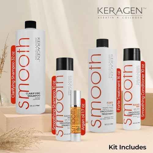 Keragen Brazilian Keratin Hair Treatment - Premium Straightener Cream, Sulfate-Free Anti-Frizz Products, Perfect Straightening Solution for Dry & Damaged Hair, Kit Combo Set