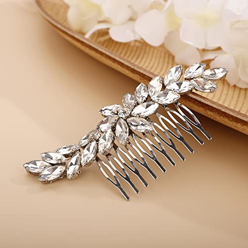 Silver Crystal Hair Comb Slide for Brides Wedding Handmade Hair Accessories for Women Girls