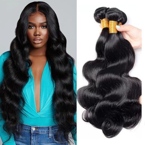 10A Body Wave Bundles 22 24 26 Inch Human Hair Bundles 100% Unprocessed Brazilian Body Wave Bundles 3 Bundles Human Hair Wet and Wavy Long Hair Weave Bundles Natural Black Color Bundles