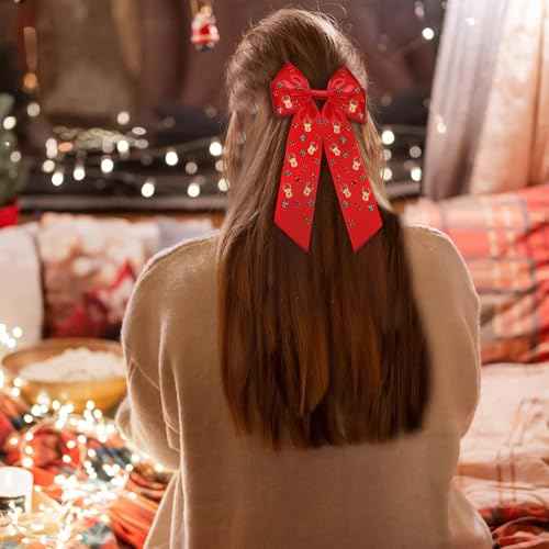Christmas Bows Hair Clips for Women Red Green Xmas Reindeer Hair Bow Christmas Hair Ribbon Hair Barrettes Xmas Hair Accessories Holiday Party Favor