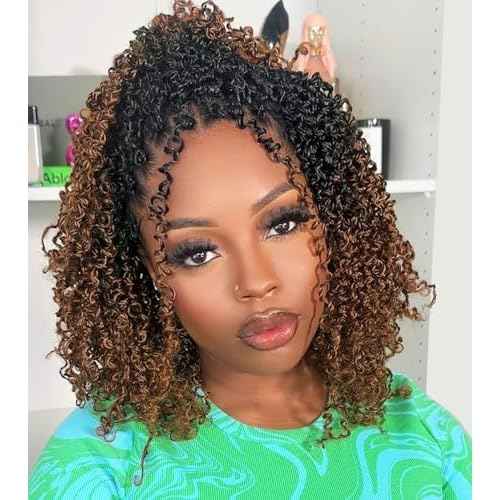 Aksice 8 Inch Yanky Twist Crochet Hair for Black Women 8 Packs Pre-looped Yankee Twist Hair Brown Spring Mini Passion Twist with Curly Ends Synthetic Crochet Braids (8 Inch, OT30#)