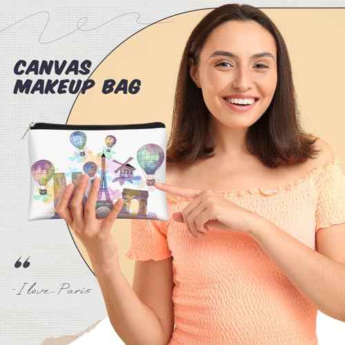 Reginary 6 Pcs City Cosmetic Bag Souvenir Gifts New York Zipper Pouch Chicago Souvenir Seattle Boston Nashville London Paris Italy Alaska Gifts Memento for Women Traveler(Paris)