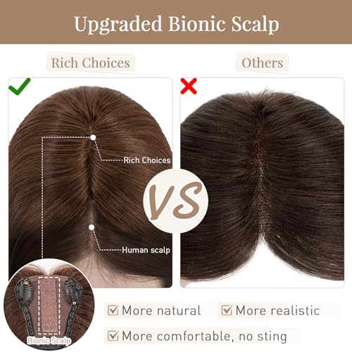 Rich Choices Hair Toppers for Women Real Human Hair 150% Density Clip in Silk Base No Bangs 100% Human Remy Toppper Realistic Scalp Pieces for Women with Thinning Crown 10 Inch #2 Dark Brown