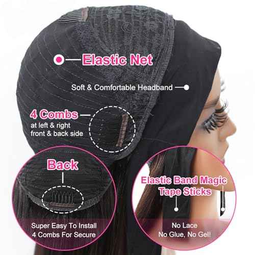 Headband Wig Human Hair Straight 18 inch None Lace Front Human Hair Wigs Machine Made Glueless Straight Headband Half Wigs for Black Women Natural Color