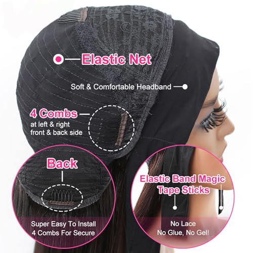 Ombre Headband Wig Human Hair Straight 22 Inch Glueless #2/30 Highlight Colored 150% Density Brazilian Virgin Straight Human Hair Headband Wigs for Black Women
