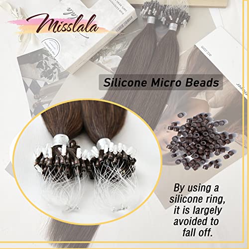 22 Inch Human Hair Micro Loop Extensions Real Hair Soft Microlink Human Hair Extensions Color #4 Brown Microchip Hair Extensions Bead in Extensions Real Hair 50strands 50grams