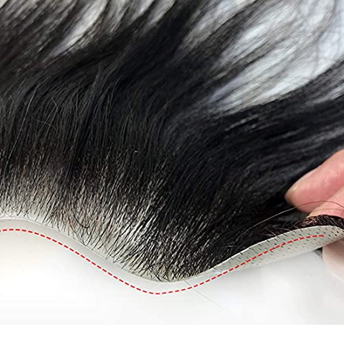 Frontal Hairpiece for Men, Hair Extension Hairline Loss Straight Tape in Human Hair Toppers Replacement Toupee (Natural Black, 1.57"x7", 6")