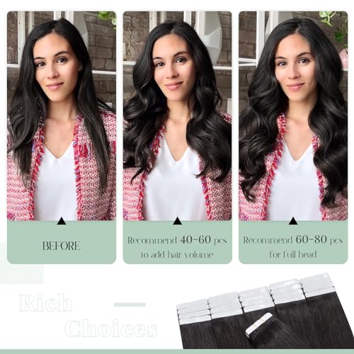 Rich Choices Tape in Hair Extensions Human Hair, 40pcs 100g 100% Remy Tape Hair Extensions Real Human Hair,Seamless Balayage Skin Weft Tape in Hair Extension 22 Inch #1B Natural Black