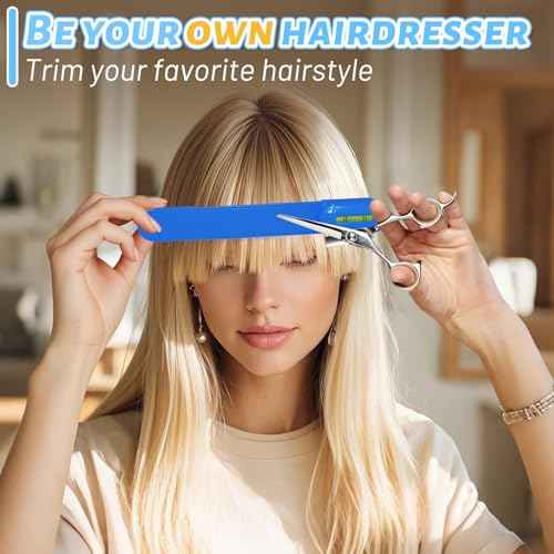 Professional Hair Styling Tools: DIY Layering and Trimming Kit with Clips, Guide for Bangs, Layers, Split Ends - Blue