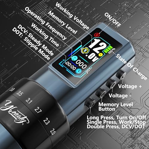 Tattoo Gun Kit for Professionals, Wireless Tattoo Pen Machine Set with 7 Strokes Length, 2pcs 1,600 mAh Battery for Artists Tattoos Supply (black-machine)
