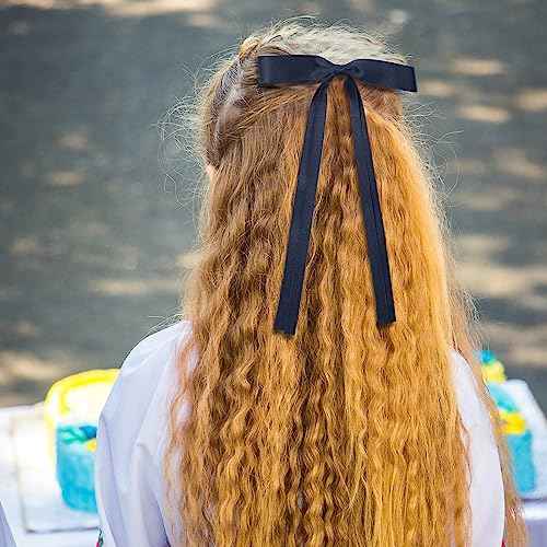 Hair Accessories, Black Red Milky White Navy Blue Tassel Barrette Clips and Long Tail French Bows for Women Girls, Gift for Birthday/Party/Show/Christmas