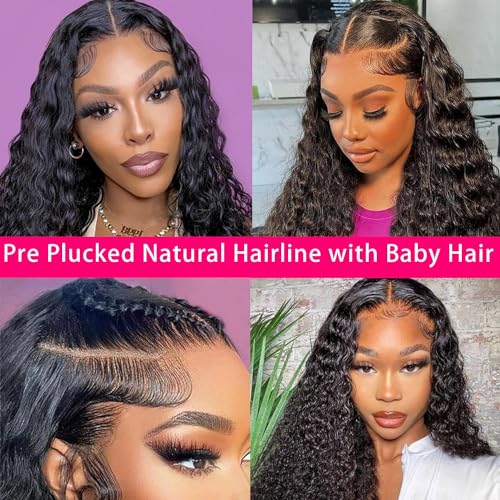 LICHANG Deep Wave Lace Front Wigs Human Hair 4x4 Transparent Lace Closure Wet and Wavy Wigs for Black Women Pre Plucked Human Hair Wig with 180% Density Nature Color 26 Inch