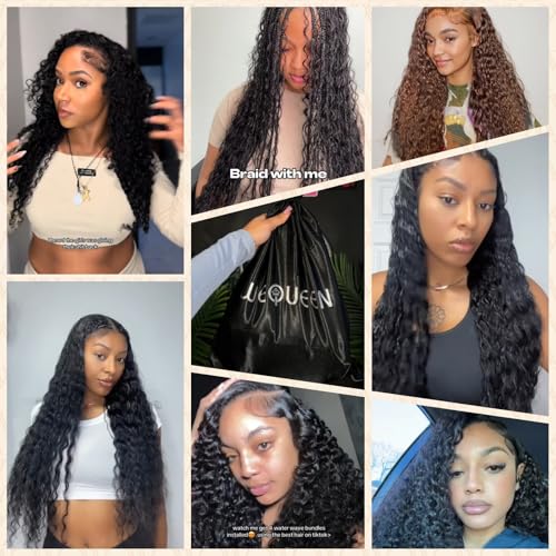 Wequeen 16A Deep Wave Human Hair Bundles 28 Inch 100% Unprocessed Brazilian Virgin Hair Quick Weave Bundles Human Hair Extensions Real Human Hair, Natural Black
