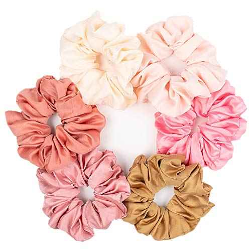 6 Pieces Satin Silk Scrunchies for hair, Big Hair Scrunchies Satin Hair Ties Ponytail Holder No Hurt Your Hair Wedding Bridal Silk Hair Ties
