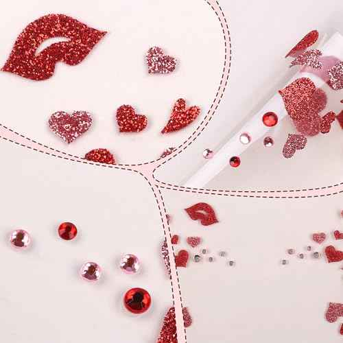 Red Heart Face Stickers Gems Heart Glitter Face Jewel Rhinstone Sticker Valentine's Day Self-adhesive Stick On Rave Party Makeup Sticker