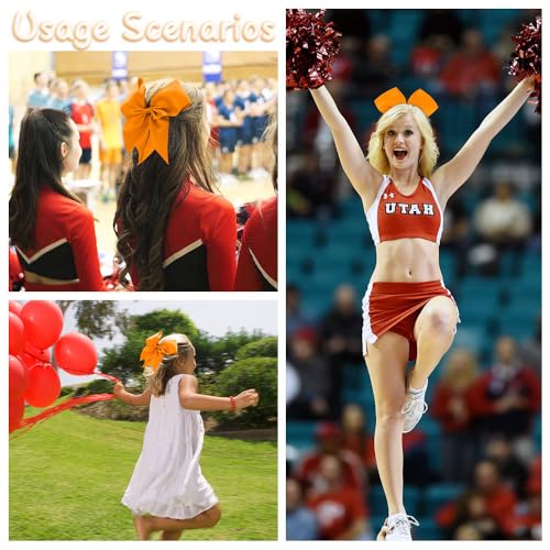 2 PCS Large Orange Hair Bows for Girls - Cheerleading Bows with Large Size for Cheerleaders' Hair
