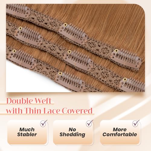 Elailite Clip in Hair Extensions Real Human Hair 3PCS Lace Weft Remy Hairpieces for Women 20 Inch 80g Light Auburn