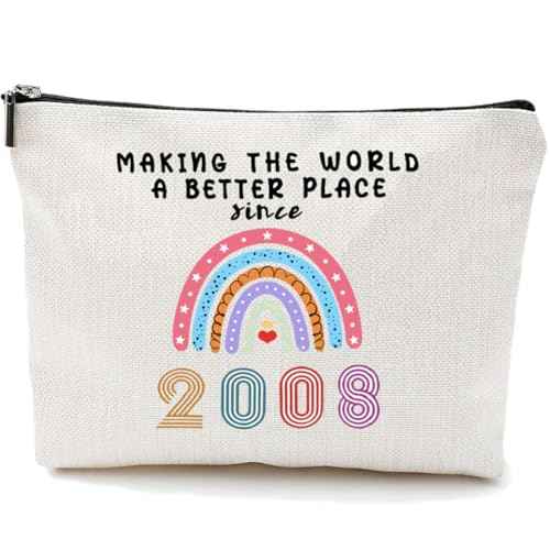 Rainbow Cosmetic Bag Number Makeup Bag Inspirational Multi-Function Canvas Boho Travel Pouch Gift for Mother's Day, Teacher's Day, Thanksgiving, Birthday (Number 2008)