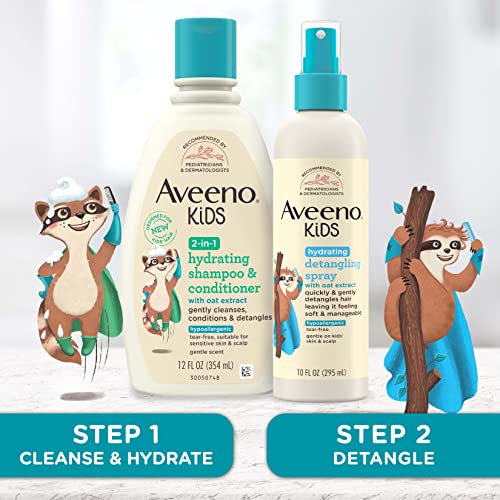 Aveeno Kids 2-in-1 Hydrating Shampoo & Conditioner, Gently Cleanses, Conditions & Detangles Kids Hair, Formulated With Oat Extract, For Sensitive Skin & Scalp, Hypoallergenic, 12 fl. oz