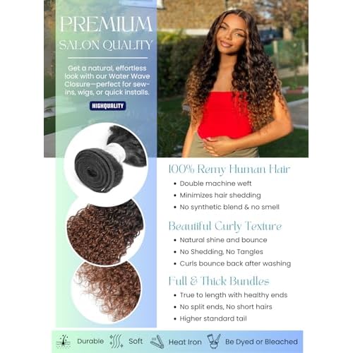 12A Brown Ombre Human Hair Bundles Water Wave 24 Inch, Chestnut Ombre Brown Wet n Wavy Single Bundle with Dark Roots 3 Tone Color #T1B/2/30 Thick Sew In Weave Remy Hair Keep Soft After Washes