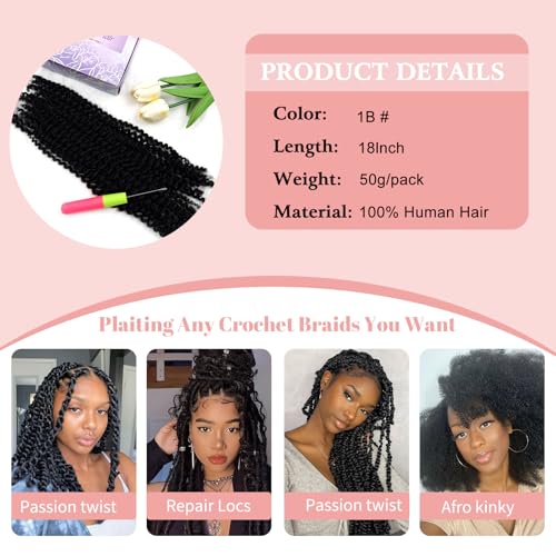 18 Inch Human Braiding Hair Afro Kinkys Bulk Human Hair Pre Separated Springy Afro Twist Extensions 100g Natural Black Crochet Braids Bundles Marley Twists Braiding Hair for Women