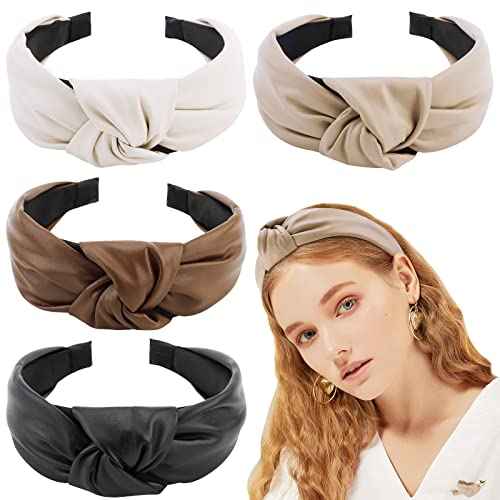 TOBATOBA Leather Headbands for Women, 4Pcs PU Leather Knotted Headband for Women, Top Knot Headband, Diademas Para Mujer De Moda, Neutral Cute Womens Fashion Headband, Hair Accessories for Women Girls
