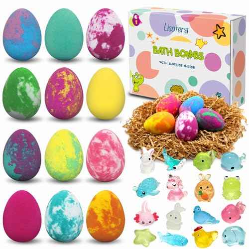 Bath Bombs for Kids with Toys Surprise Inside, Kids Bath Bombs Gift for Birthday Christmas, 12Pcs Children Bubble Bath Fizz Dino Egg Gift Set for Girls and Boys Easter Basket Stuffers