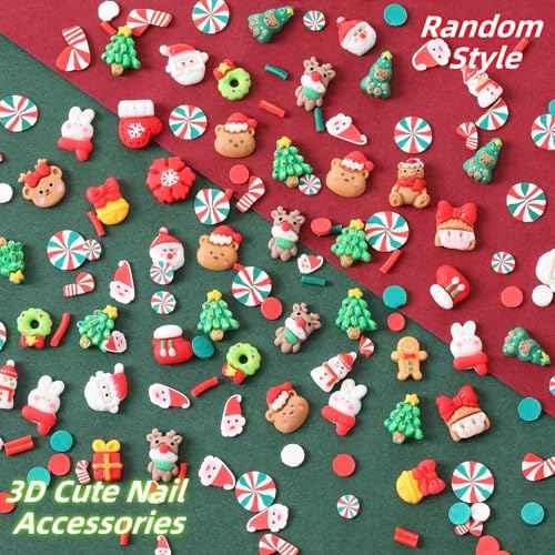 Christmas Acrylic Nail Charm 3D Christmas DIY Christmas Tree, Snowflakes, Reindeer, Bell Nail Art Accessories Christmas Nail Art Decoration Women and Girls
